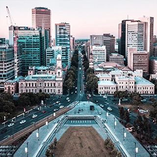 Bird-eye-view of Victoria Square in Adelaide, AU